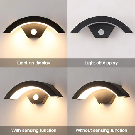 18/24W Modern PIR Motion Sensor Curved Led Wall Lamp Outdoor Waterproof IP65 Front Door Garden Porch Sconce Induction Wall Light