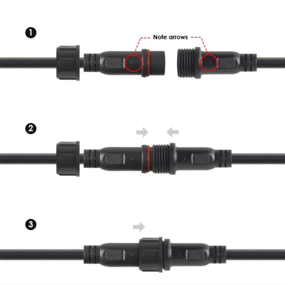 6-Pack 2-Pin Waterproof IP67 LED Extension Cables - 1 Meter (100cm) Male to Female DC Connector