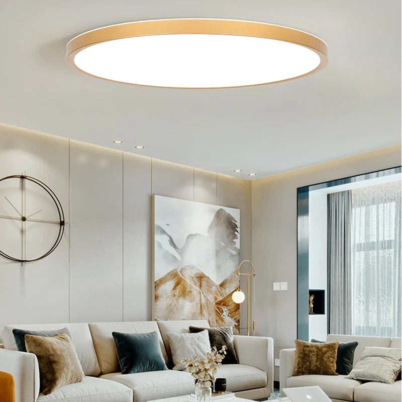 Modern LED Ceiling Light - Wood Grain & Gold 3-Color Home Lighting