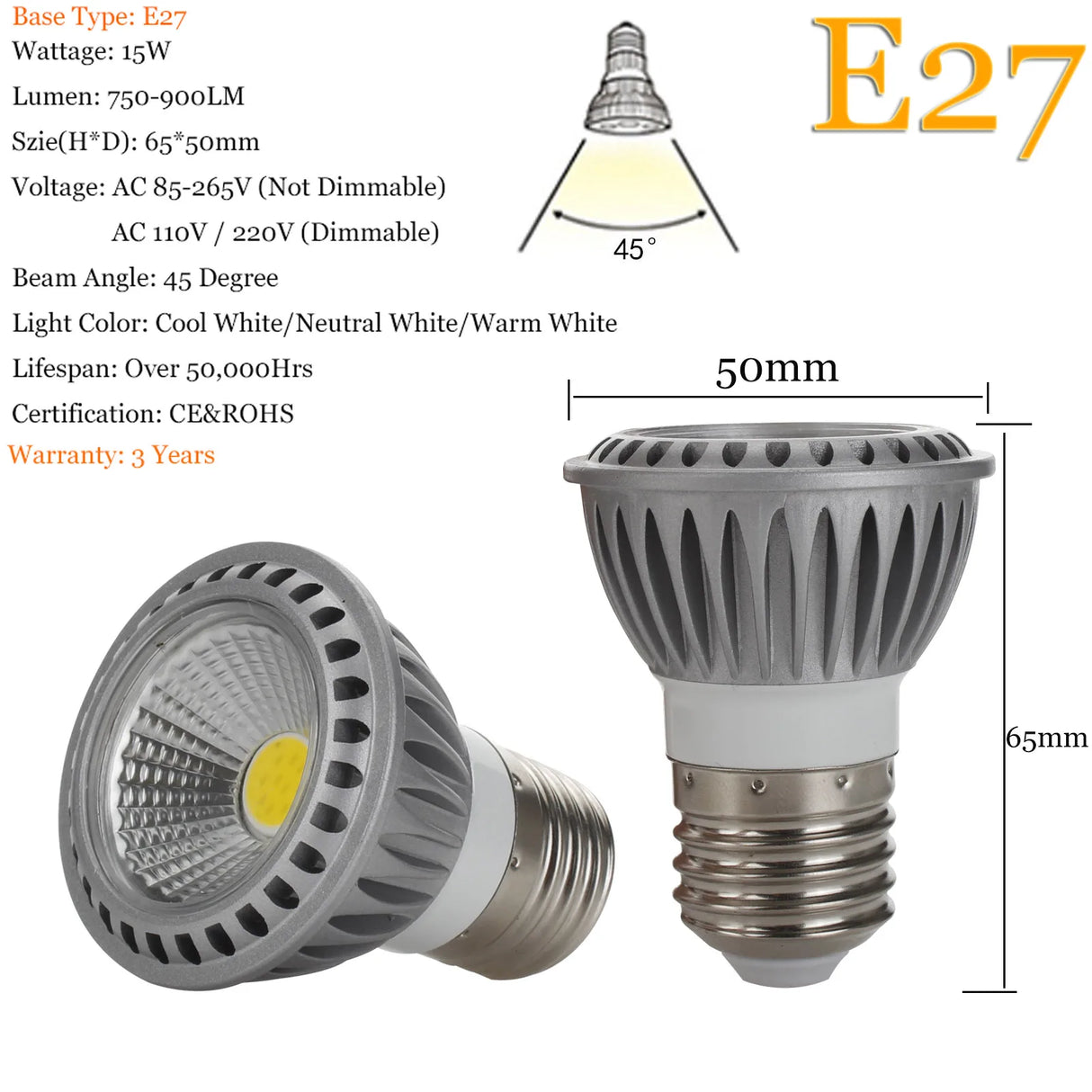5X LED Spot Light Bulbs Dimmable COB E27 GU10 MR16 15W 110V/220V/12V Spotlights Lamps Bombilla Ampoule for Home Bedroom Decor