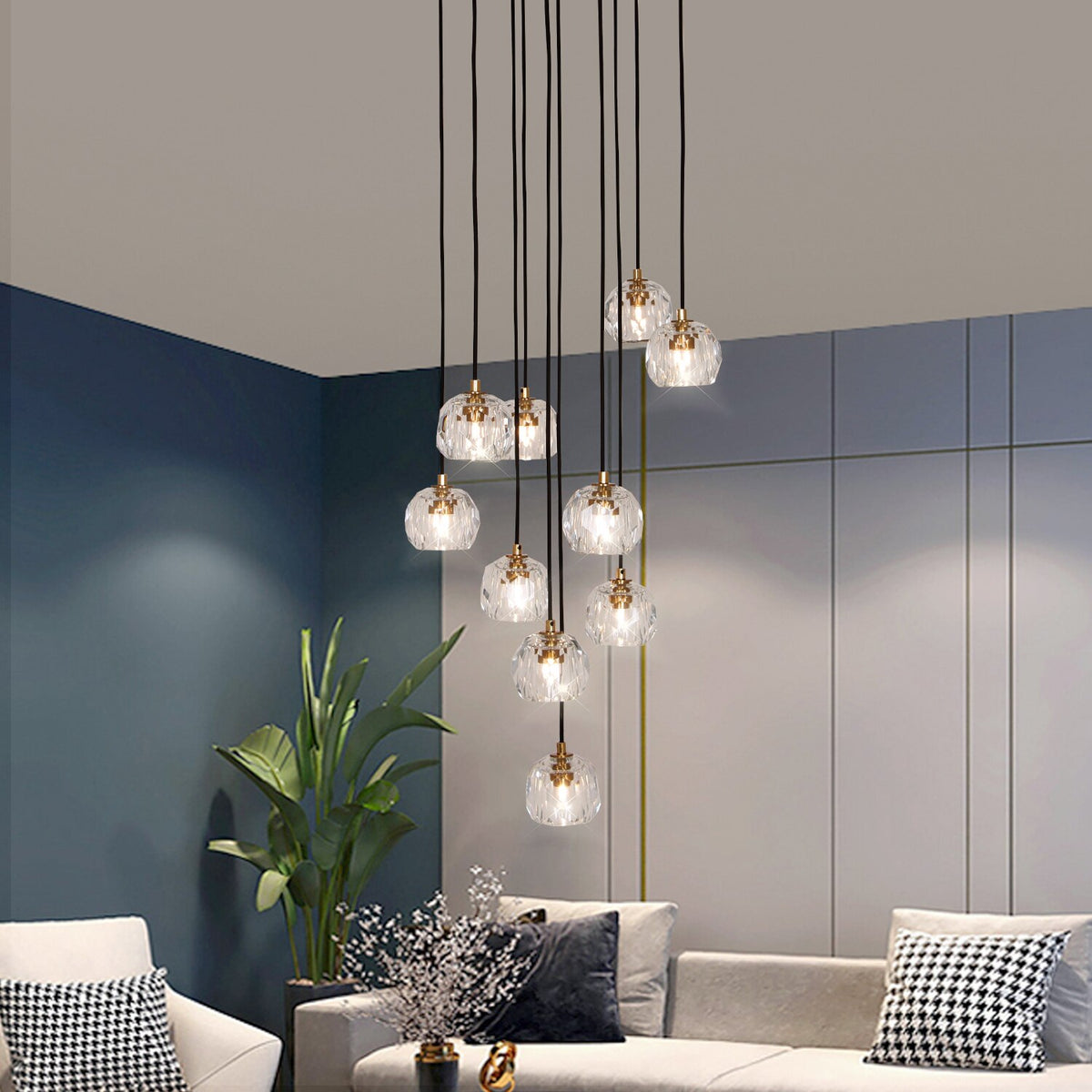 Nordic Luxury Chandelier Stair Lighting Crystal Pendant Light for Kitchen Restaurant Villa G9 Bulb