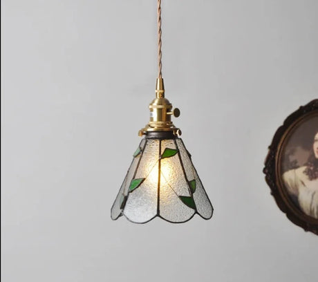 Retro Pastoral Pendant Lamp Stained Glass Hanging Lamp Nordic Bedside Bedroom Bar Restaurant Personalized Decorative Chandelier