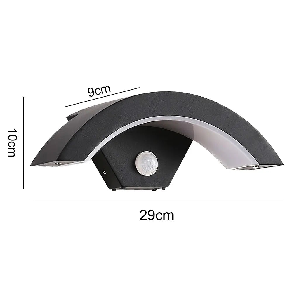18/24W Modern PIR Motion Sensor Curved Led Wall Lamp Outdoor Waterproof IP65 Front Door Garden Porch Sconce Induction Wall Light