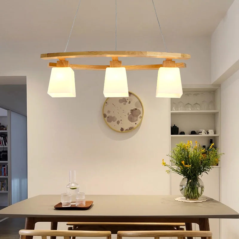 Nordic Wood Pendant Lights LED Modern Pendant Lamps For Dining Living Room Kitchen Bar Cafe Japanese Style Hanging Lamp