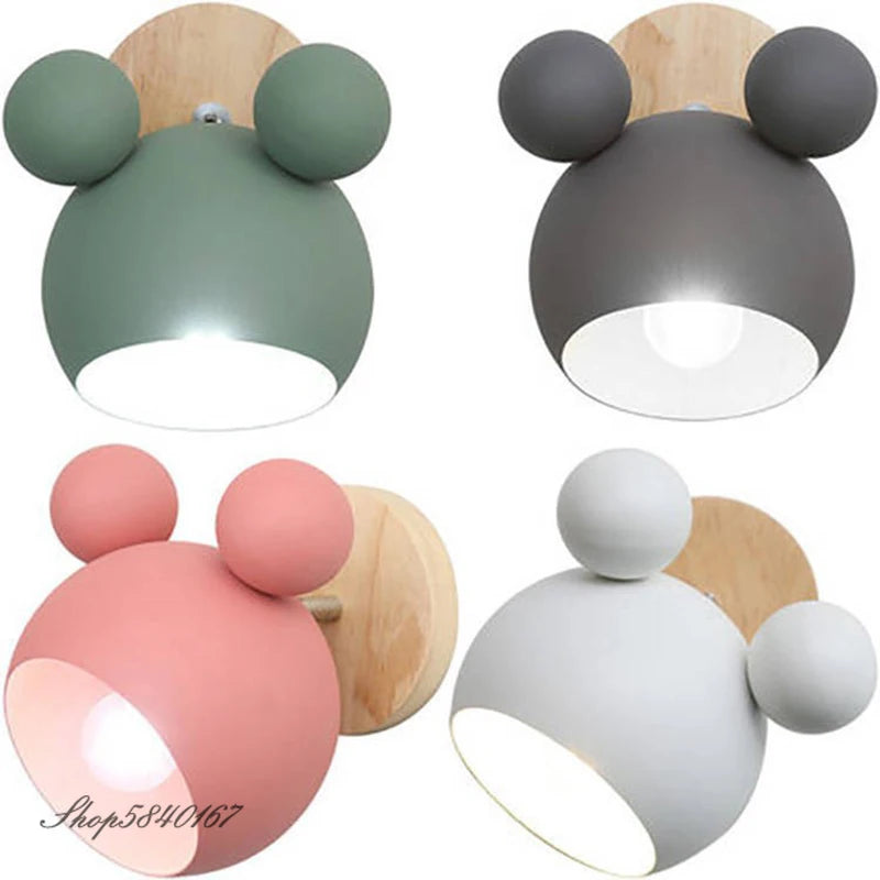 Nordic Wall Lamp Aluminum Mickey Sconce for Children Bedroom lights Modern Indoor Wall Light Fixtures E27 Creative Luminaire