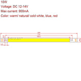 Sumbulbs 200x10mm COB LED Light Strip (10W, DC 12V–14V, 1000LM) - 20CM Lamp Module