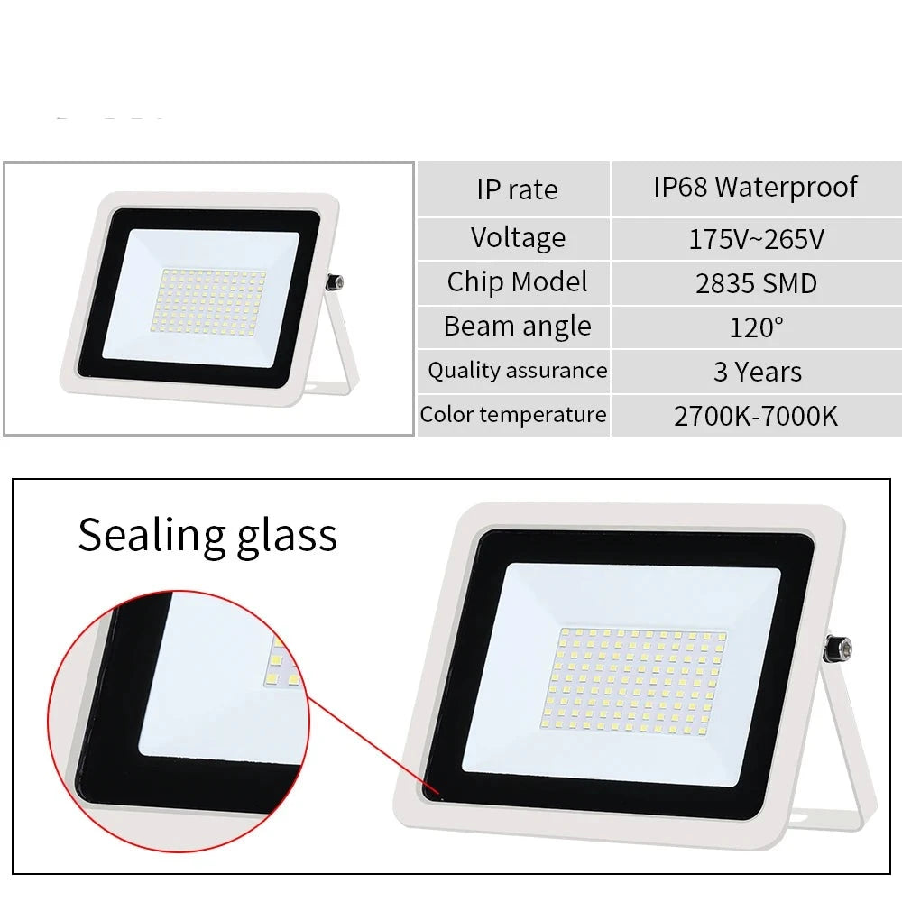 LED Floodlight 10W 20W 30W 50W 100W Flood Light 220V Waterproof IP68 Outdoor Wall Garden Spotlight Reflector Foco Lamp