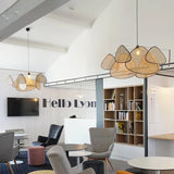 Rattan chandelier Wicker Suspension lamp Screen Cannage Kitchen Wood Bamboo chandelier e27 Creative Leaf Grid Hand designer lamp