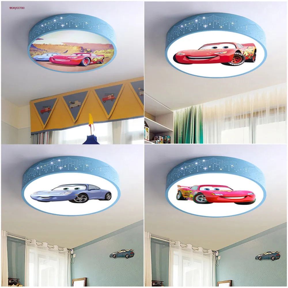 Cartoon Car Round LED Ceiling Light (Dimmable with Remote) - Modern Flush Mount Ceiling Lamp Fixture for Kids Bedroom, Nursery, Playroom & Corridor
