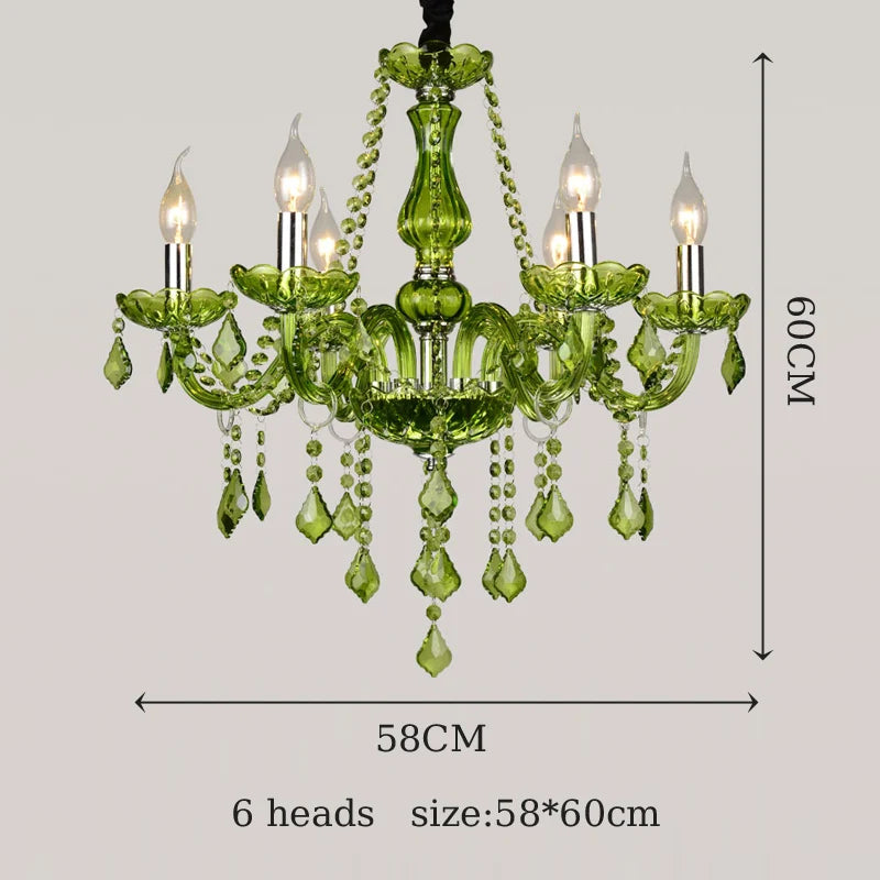 Luxury Green Crystal Chandelier - Vintage E14 Candle Pendant Light