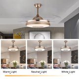 LED Retractable Ceiling Fan Light 3 Color Changes Chandelier Lamp with Remote Control for Living Room Bedroom