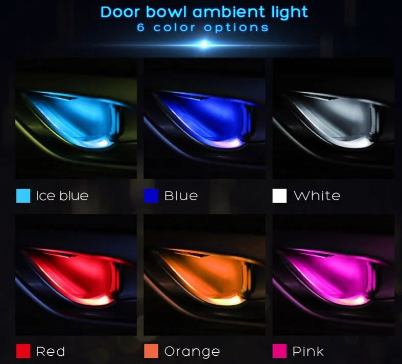 Ceyes 4pcs Car Ambient Inner Door Bowl Light Decorative Lights  handle LED Armrest Atmosphere Light  Strip Auto Handrail Light