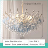 LED French Medieval Pendant Light Style Luxury Blue Crystal Chandelier for Villa Living Room Bedroom Hallway Ceiling Lamp