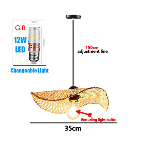 Handmade Vintage Pendant Lamp Bamboo Restaurant Café Chandeliers Wood Base E27 Bulb Lighting Hotel Bedroom Interior Classical