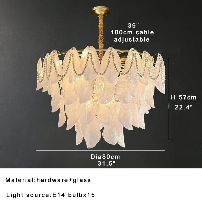 Luxury Glass Chandelier with Pearl Accents - Modern Ceiling Pendant Light Fixture for Living Room, Dining Room & Bedroom