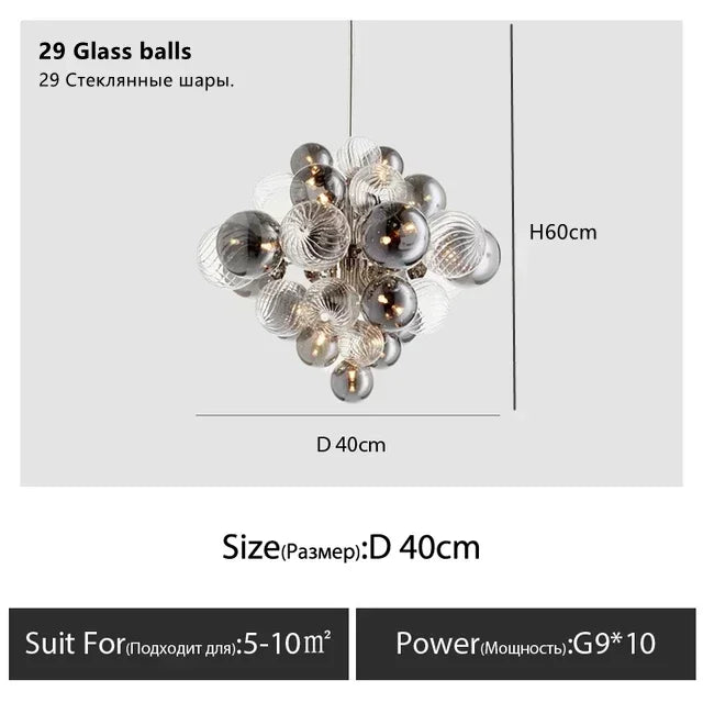 Luxury Smoke Gray Glass Bubble Ball Chandelier Living Room Nordic Bedroom Dining Hall Grape Pendant Lamp Home Lighting Fixtures