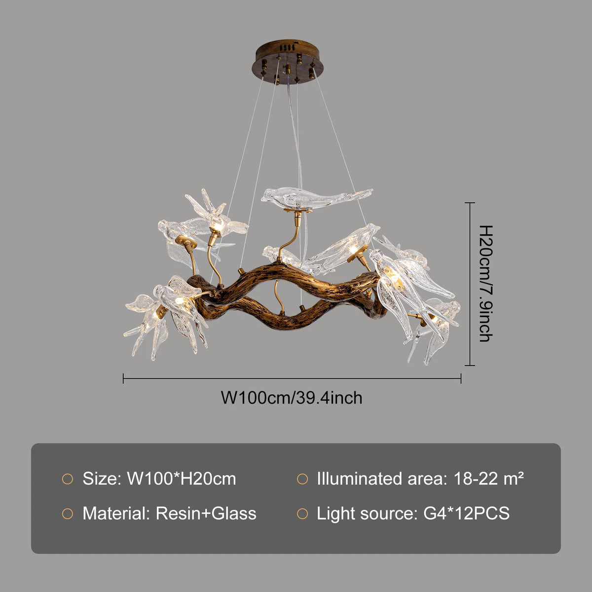 Luxury Glass Bird Chandelier (Designer Swallow Pendant Light) - Modern Decorative Hanging Ceiling Lamp Fixture for Living Room & Dining Room