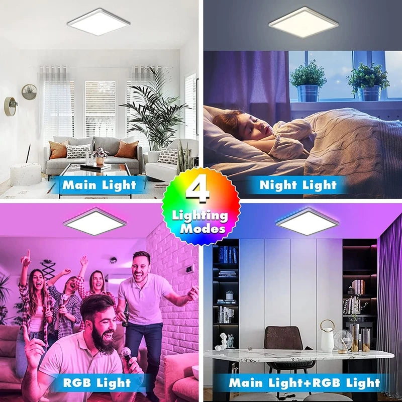4W Square Tuya WiFi LED Ceiling Light Dimmable RGBCW Lamp with Remote Control for Living Room Bedroom Decor and Ambient Light