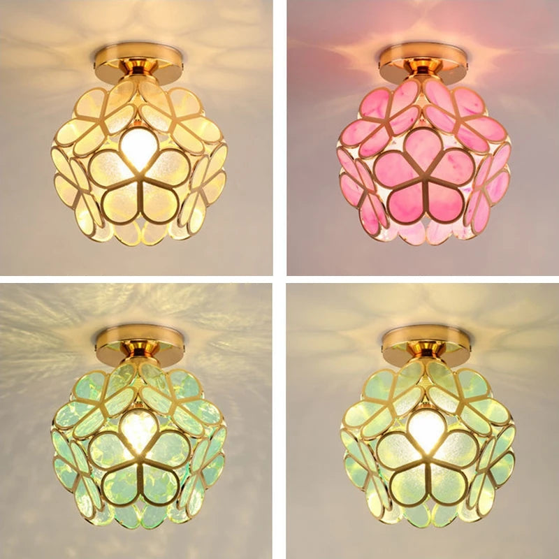 12W Nordic Flower Ball LED Ceiling Lamp E27 Tiffany Iron Acrylic Petal Inlaid Chandelier Aisle Corridor Home Decor Ceiling Light