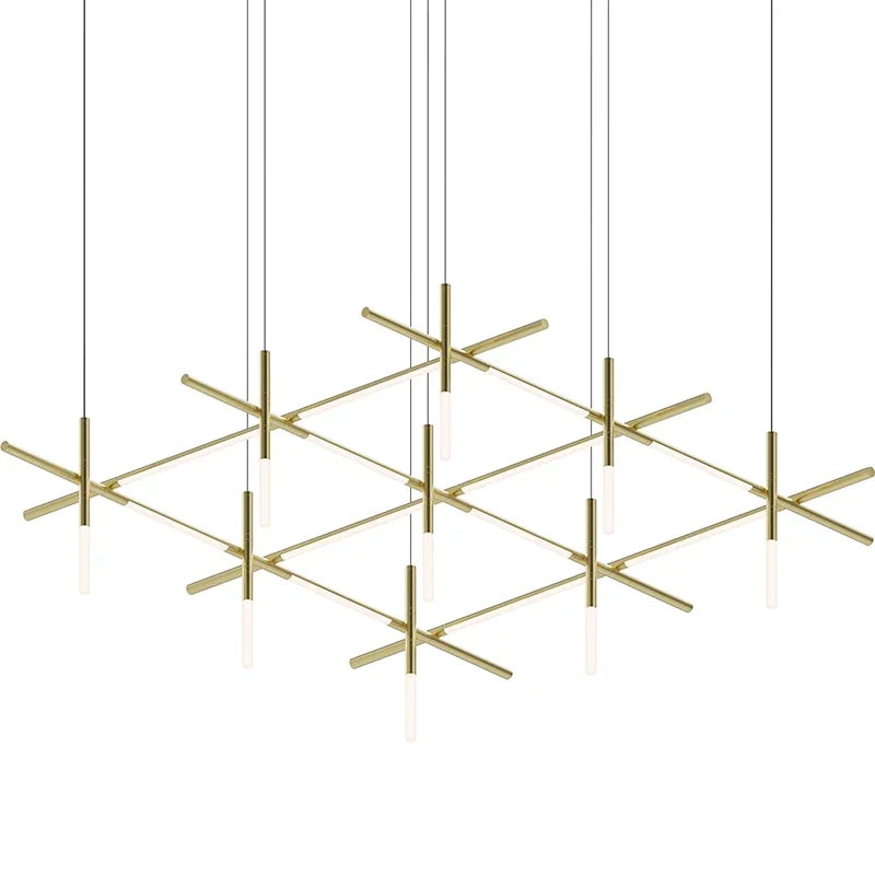 Italian Gold Modern LED Multi-Head Chandelier - Minimalist Pendant Hanging Light Fixture for Staircase, Living Room & Dining Table