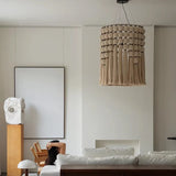 Nordic Wabi Sabi Minimalist Handmade Cotton Rope Bosnian Tassel Chandelier Living Dining Room Bedroom Pendant Light Lamp Fixture