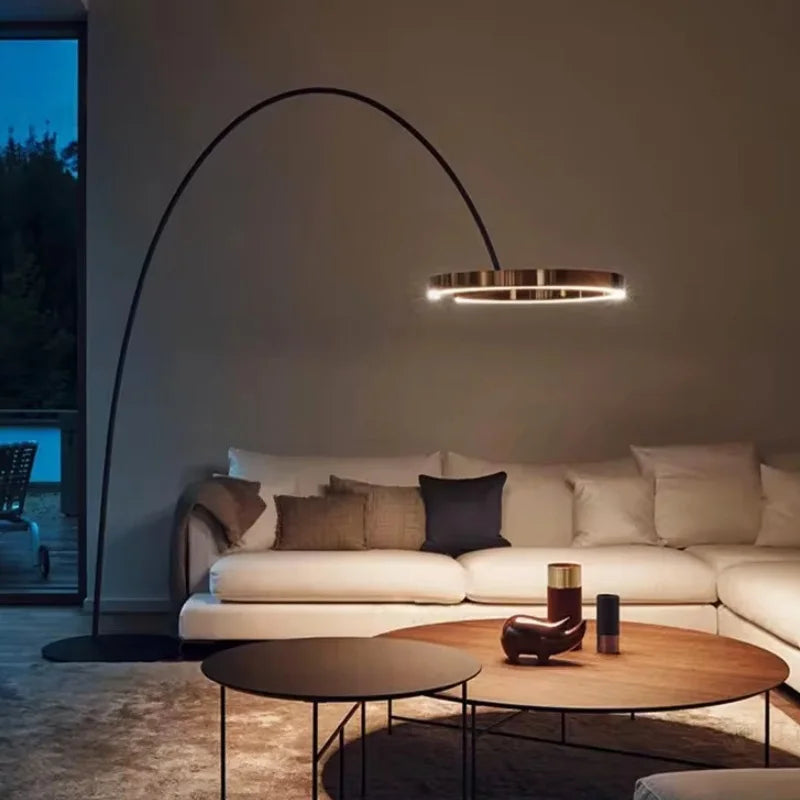 Nordic Luxury Circular Fishing Floor Lamp Living Room Bedroom Sofa Home Decoration Modern LED Light Wrought Iron Bedside Lamp