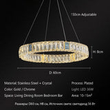 Nordic Luxury Ring K9 Crystal Chandelier Villa Living Dining Room Bedroom Ceiling LED Pendant Light Indoor Lighting Hanging Lamp