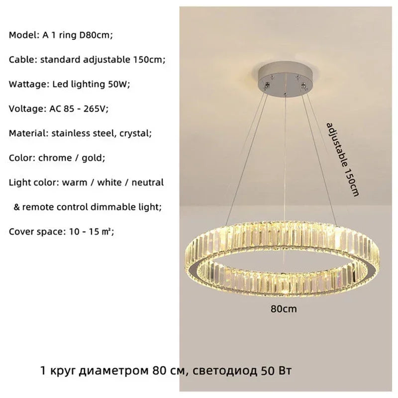 Luxury Design Gold Crystal LED Chandelier K9 Crystal Dimmable Pendant Light for Living Room Bedroom Hotel Villa Decor
