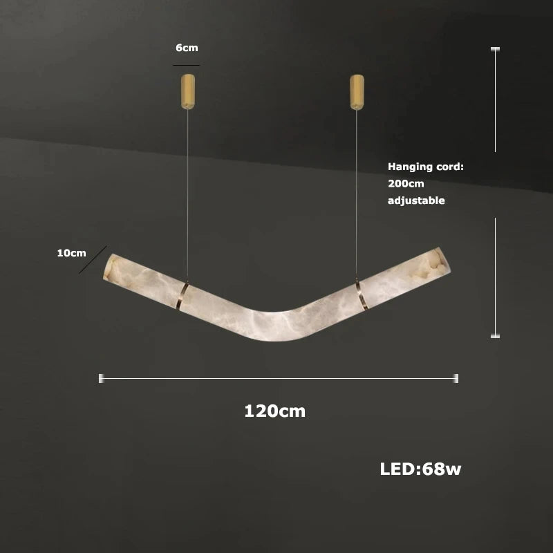 2026 Luxury Marble Linear Chandelier - Minimalist LED Dining Room Pendant Light