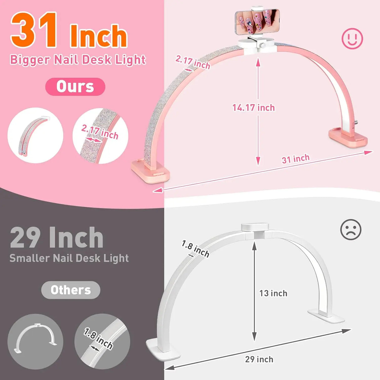 31IN Foldable Half-Moon LED Nail Desk Lamp - 3400LM Dimmable Light with Phone Stand