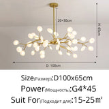 Modern Firefly LED Chandelier Black Gold for Living Room Bedroom Hall Home Decor Indoor Lighting Minimalist Ceiling Pendant Lamp