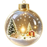 Clear Acrylic Lighted Christmas Ball Ornament Mini Interior Scene Warm LED Light-Up Tree Hanging Bauble Shock-Resistant Cartoon