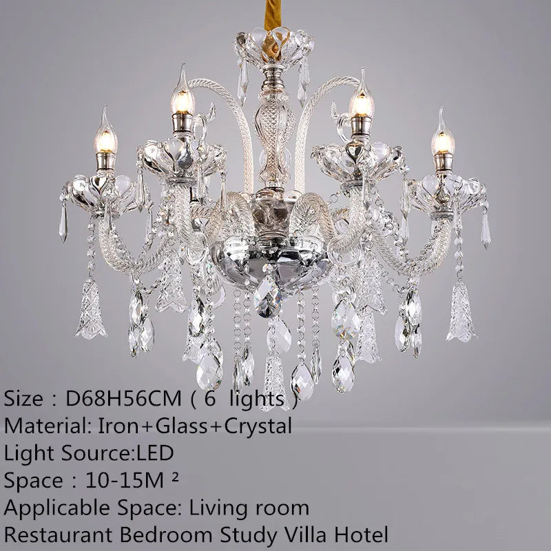 European Luxury Crystal Chandelier LED Living Room Restaurant Bedroom Villa  Hotel Duplex Building Candle Pendent Lamp