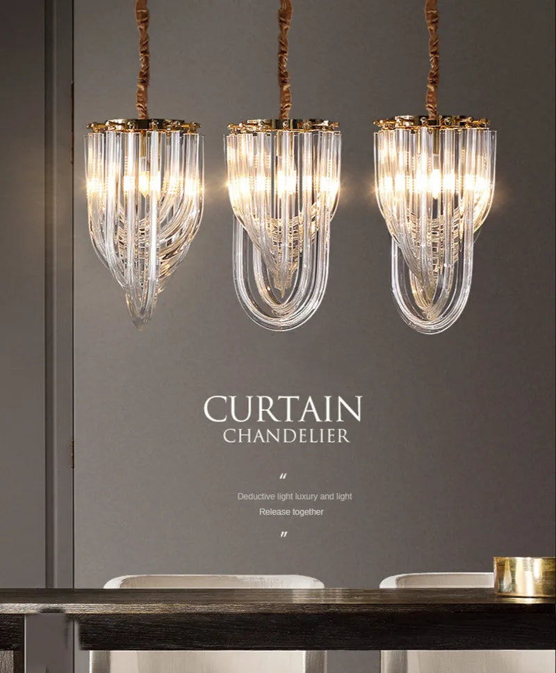 Nordic Art Bent Glass Tube Designer Hanging Lamp Modern Chandelier Lighting Lustre Home Indoor Decor Suspension Luminaire Lampen