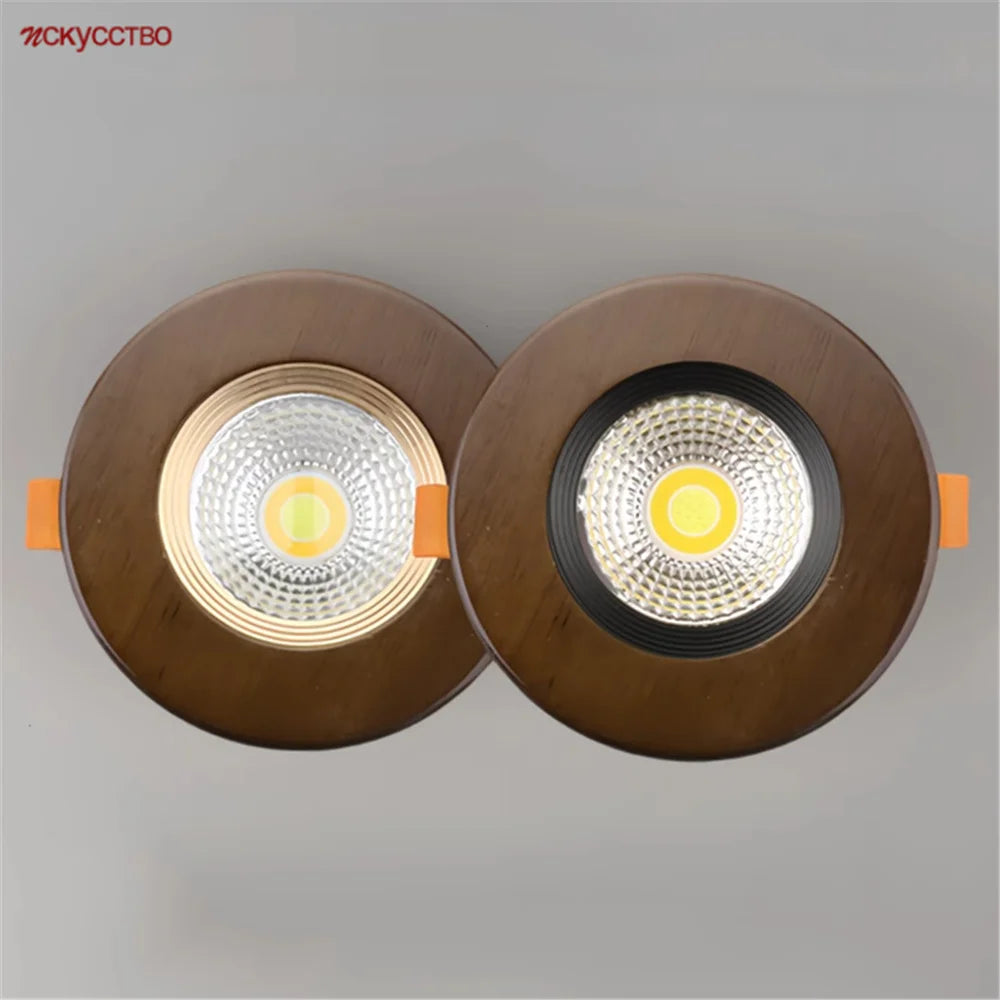 Country Decor Walnut Wooden LED Recessed Downlight (5W 110V-220V) - Solid Wood Ceiling Spotlight Fixture for Living Room, Kitchen & Loft Interior