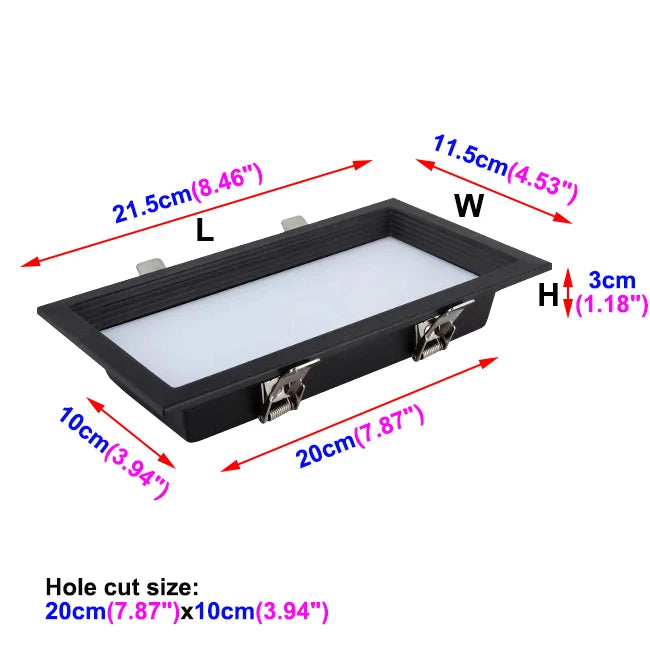 12W LED Indoor Panel Light Hotel Aisle Aluminum Recessed Lighting Grille Ceiling Lamp Fixture Living Room Black/White Finish