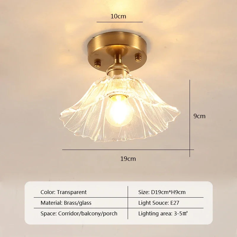 Retro LED Glass Ceiling Lights Nordic Brass Flower Aisle Decors Fixtures Living Room Corridor Balcony lamp Home Lighting Lusters&#39;