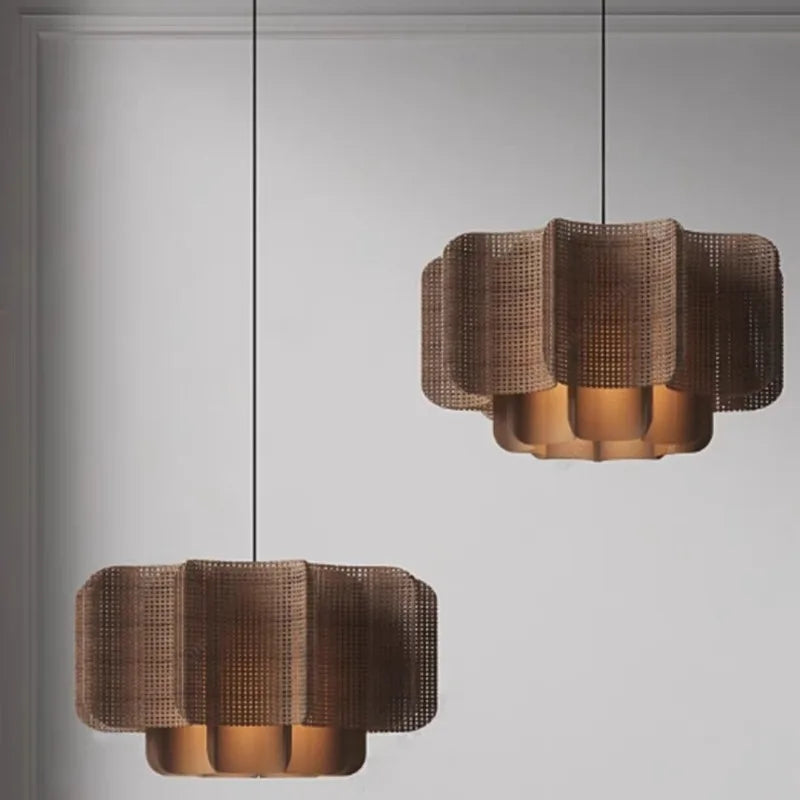 Wabi-sabi Style Rattan Pendent Lamp Vintage Zen Lighting Fixture for Dining Room Parlor Bedroom Guesthouse Bar Counter Luminaire