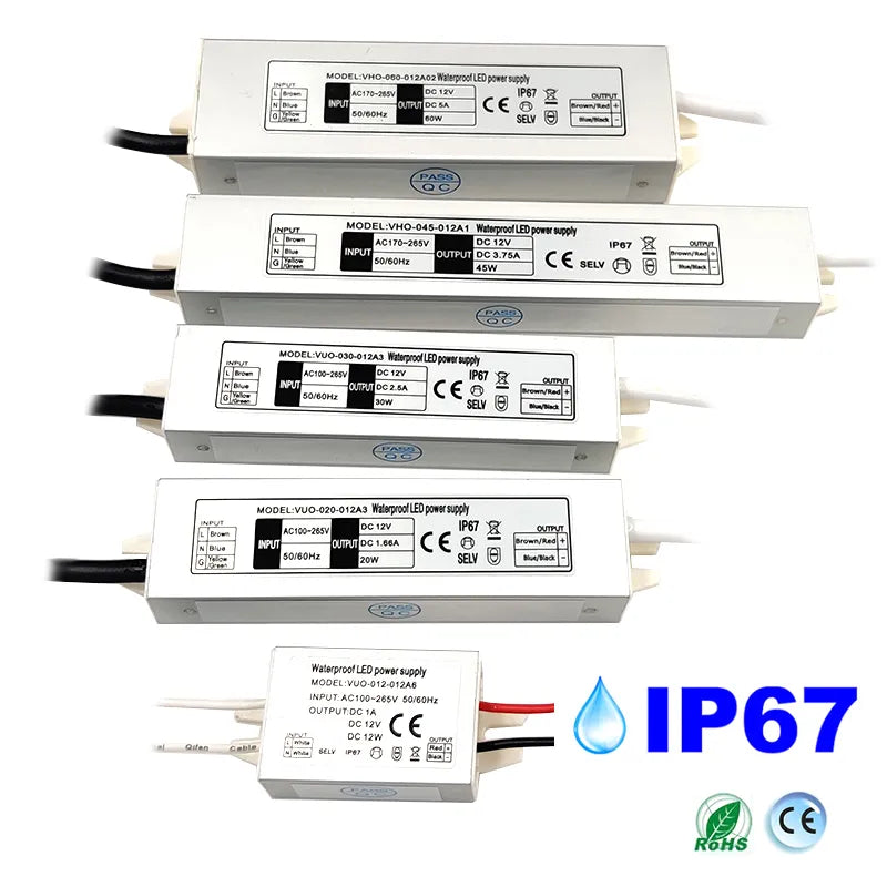 LED Waterproof Power Supply Input AC100-265V Output 12V 1A 12W/1.68A 20W /2.5A 30W/ 3.75A 40W /5A 60W /Transformer Driver