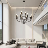 12-Light Black Chandelier Diam 33.46 Inch, Farmhouse Industrial Country Style Large Round Pendant Light Fixture for Dining Room