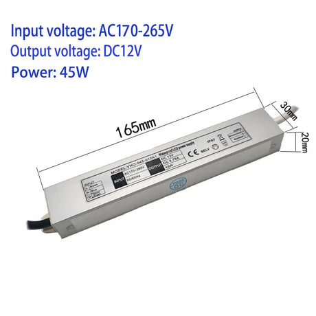 LED Waterproof Power Supply Input AC100-265V Output 12V 1A 12W/1.68A 20W /2.5A 30W/ 3.75A 40W /5A 60W /Transformer Driver