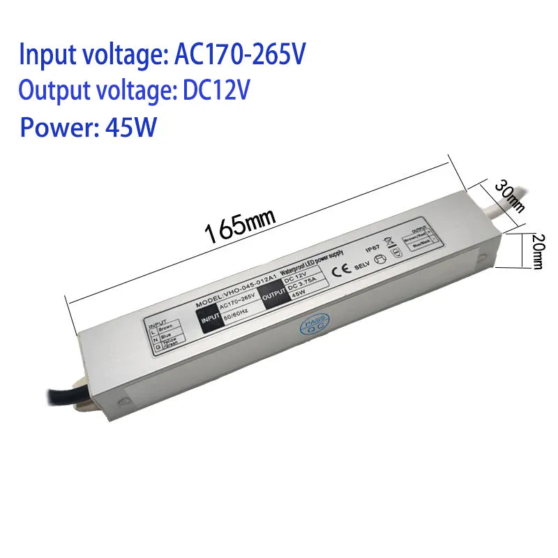 LED Waterproof Power Supply Input AC100-265V Output 12V 1A 12W/1.68A 20W /2.5A 30W/ 3.75A 40W /5A 60W /Transformer Driver