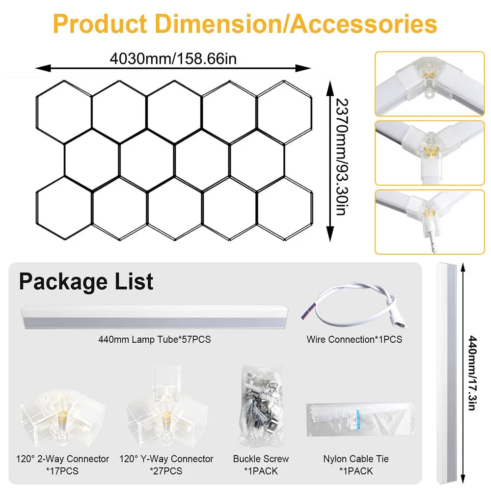 1/3/5/8/14 Hole Hexagonal LED Ceiling Garage Light 6500K Cold Light for Garages and 4S Workshops