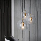 Nordic LED Loft Pendant Light Glass Amber/Clear Hanging Lighting Fixture Industrial Pendant Lamp for Kitchen Living Room Modern