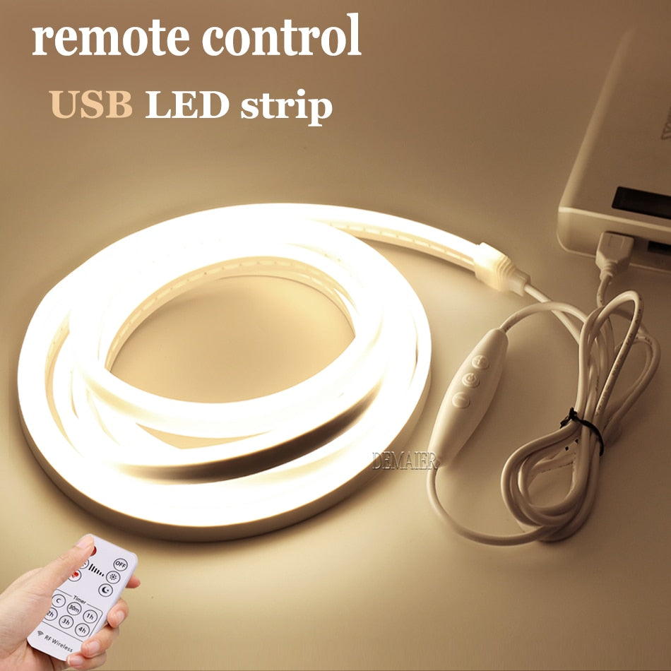 USB LED Flexible Neon Light Strip RF Remote PIR Motion Sensor Stripe Led Lights Kitchen night light cabinet Sweep Waving ON OFF