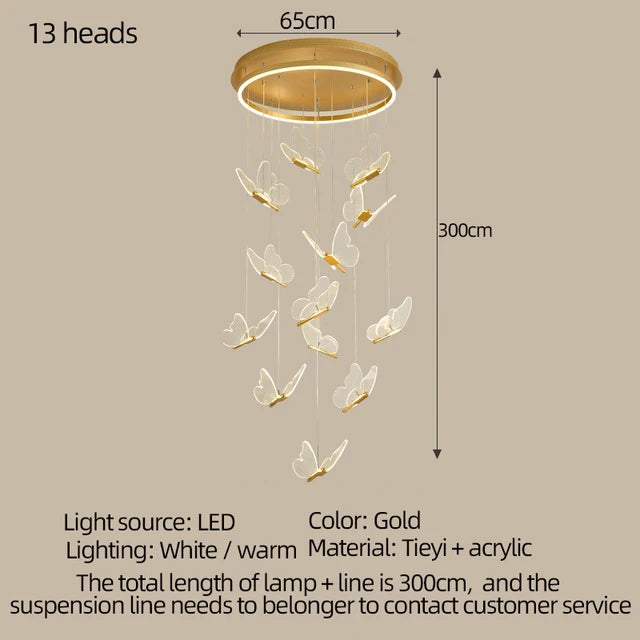 Butterfly Acrylic LED Pendant Chandelier Bedroom Bedside Background Hanging Ceiling Light Fixture