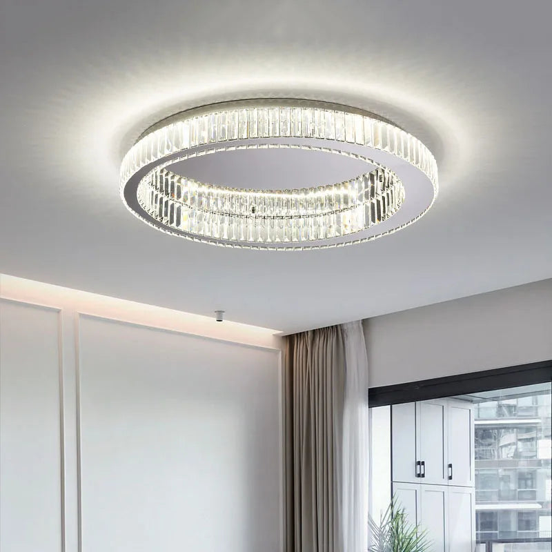 Modern Crystal Circle Chandelier - Minimalist LED Ring Light for Living Room