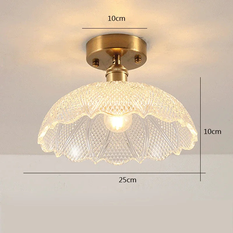 Retro LED Glass Ceiling Lights Nordic Brass Flower Aisle Decors Fixtures Living Room Corridor Balcony lamp Home Lighting Lusters&#39;