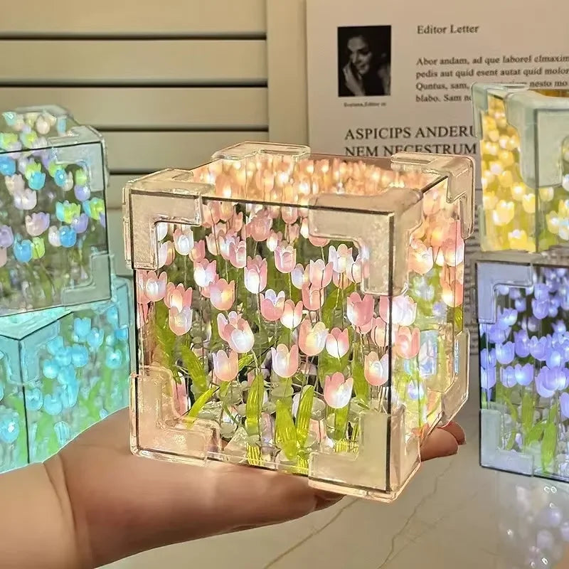 DIY Tulip Mirror Cube Night Light - Creative Infinite Flower Sea Lamp Kit