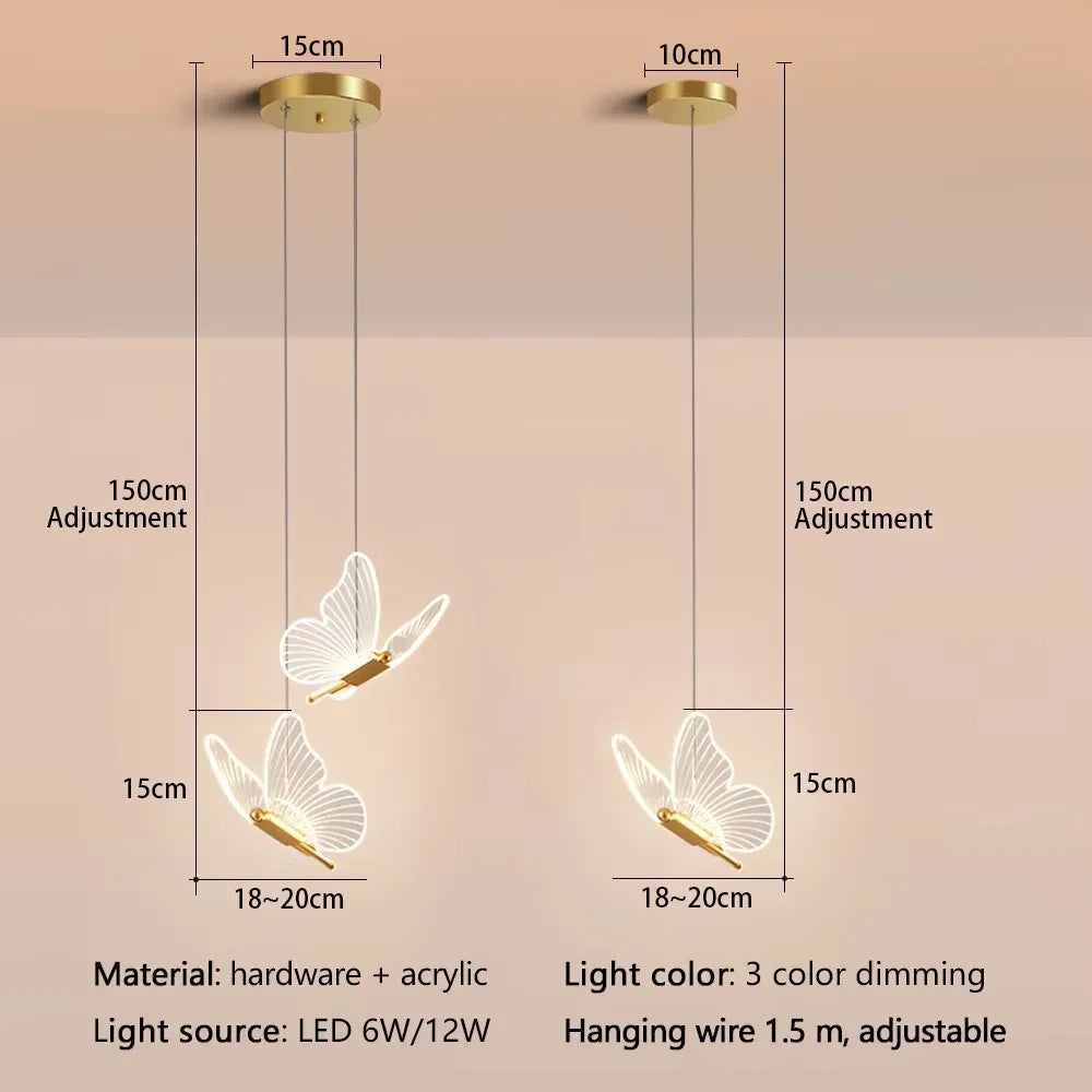 Butterfly LED Pendant Lights Ceiling Hanging Lamps Bedside Suspension Luminaire Living Room For Home Decoration Indoor Lighting
